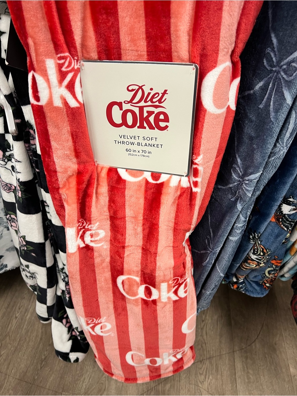 Coca Cola Diet Coke Red and pink Striped Velvet Throw